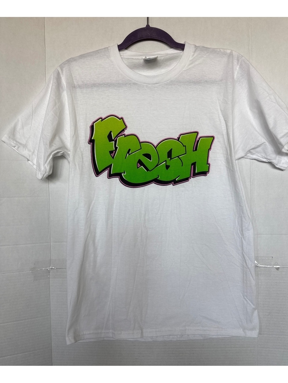 Port & Company White Cotton T-Shirt with Green 'Fresh' Graphic - Size Small